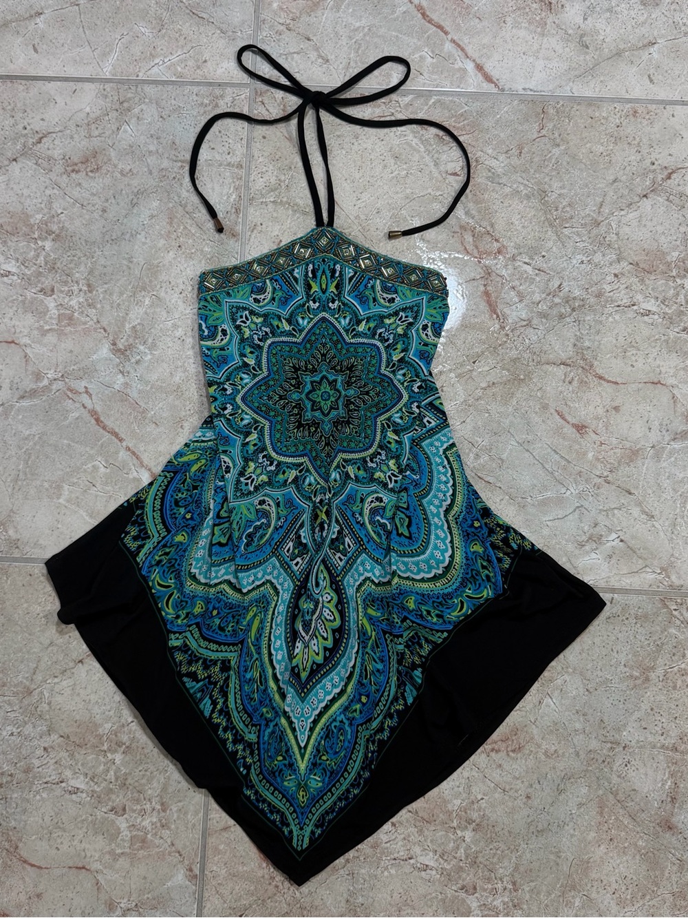 VENUS Blue and Green Paisley Halter Camisole